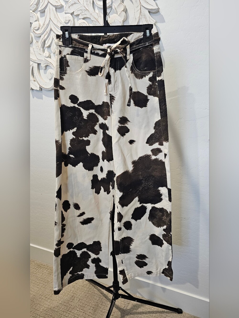 Gianni Bini Brown & Cream Cow-Print Wide Leg Jeans Western Women's Junior Sz 1